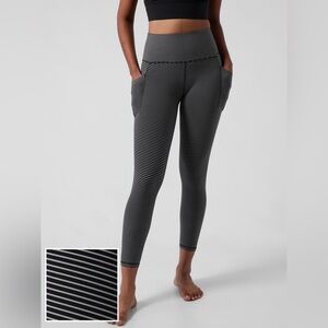 Athleta Salutation Stash Pocket 23” Tights Black White Stripe Size S